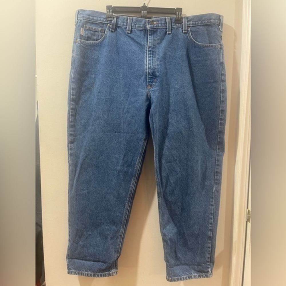 Carhartt Mens 46x30 Relaxed‎ Fit Tapered Leg Medium Blue Jeans 14" Rise